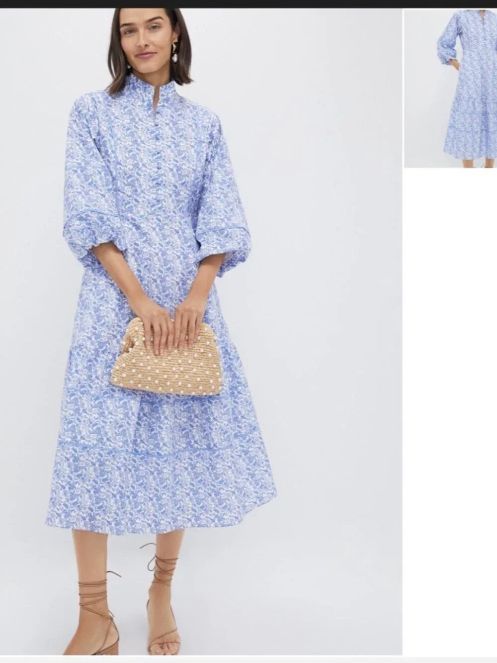 Hyacinth House Dress Womens S MIdi Baby Blue Ditsy Floral Hillsborough Cotton - Picture 1 of 6